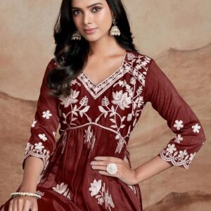 women's silk blend regular fit chikankari kurta